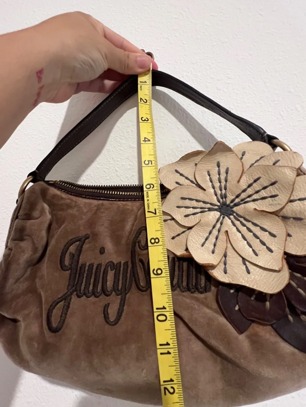 Vintage velvet Juicy Couture bag with flower detail